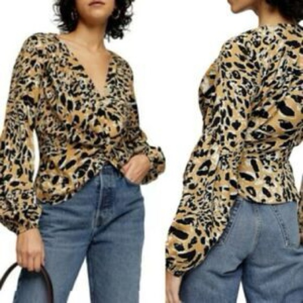 Topshop Animal Print V-Neck Blouse